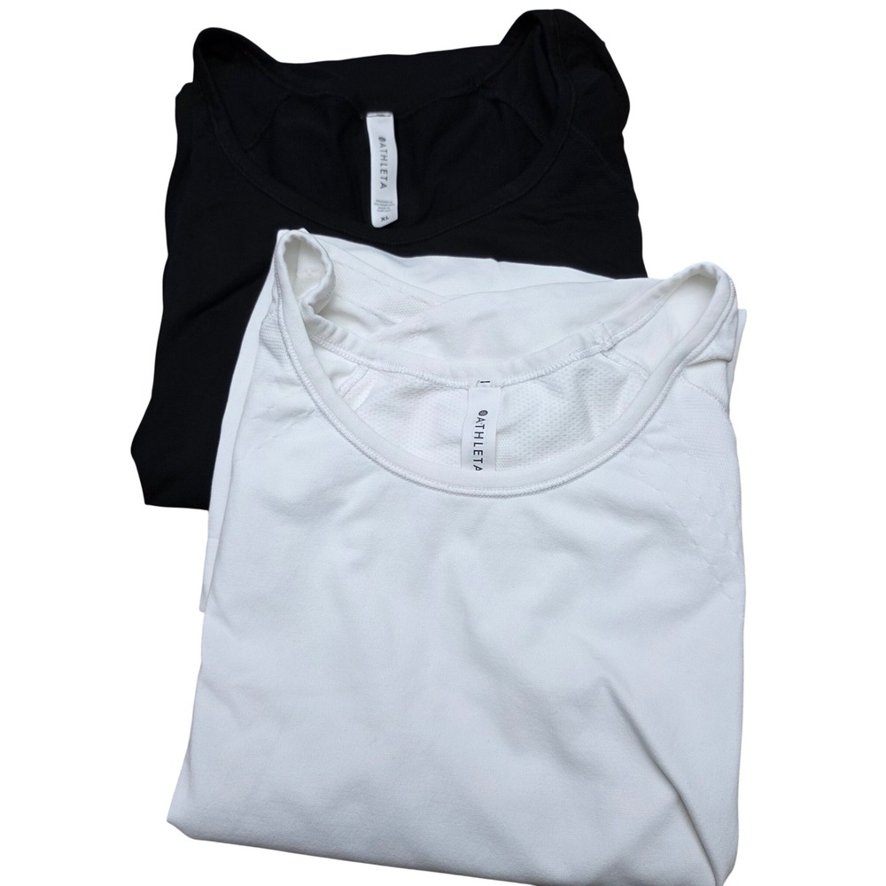 Athleta Momentum Seamless Tee Women XL Black White 2pk Active Athletic Comfort
